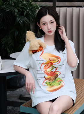 童心设计踪宽松大版卡通甜酷短袖T恤衫上衣短袖T恤(配公仔)27149