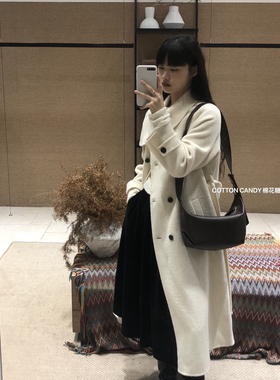 童心小众设计上新翻领双排扣长款气质羊毛外套（含100羊毛）25976