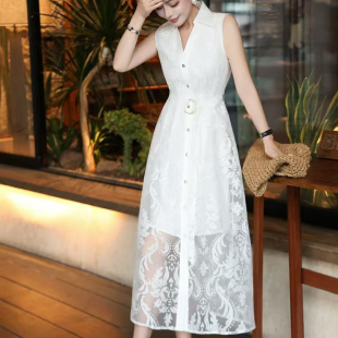 Y20072 配腰带 童心设计店落气场无袖 剪裁适配春夏通勤通连衣裙