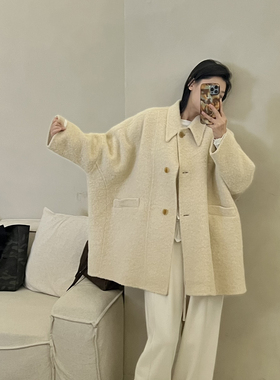 童心小众新简约高级感翻领宽松中长款羊毛外套（含75羊毛）250133