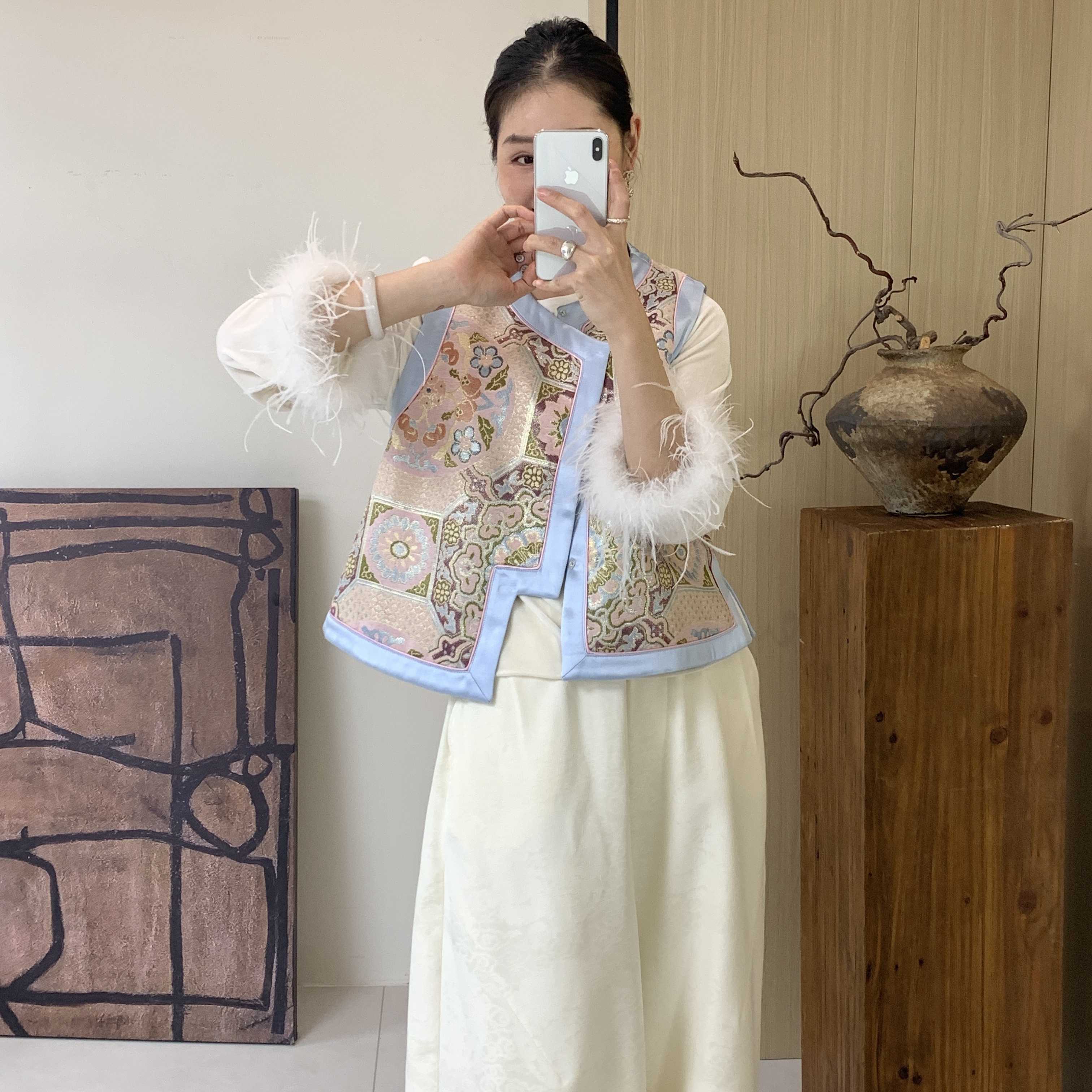 童心店国风新中式-真丝拼接国风新中式羊毛棉马甲（含30真丝）G06