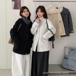 童心家文艺girl保暖首选百搭气质中长款 羊毛外套含80羊毛1017