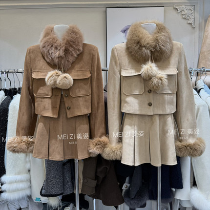 MEI ZI 美姿-服外套+半身裙套装(配真狐狸毛可拆卸毛领毛袖)1355