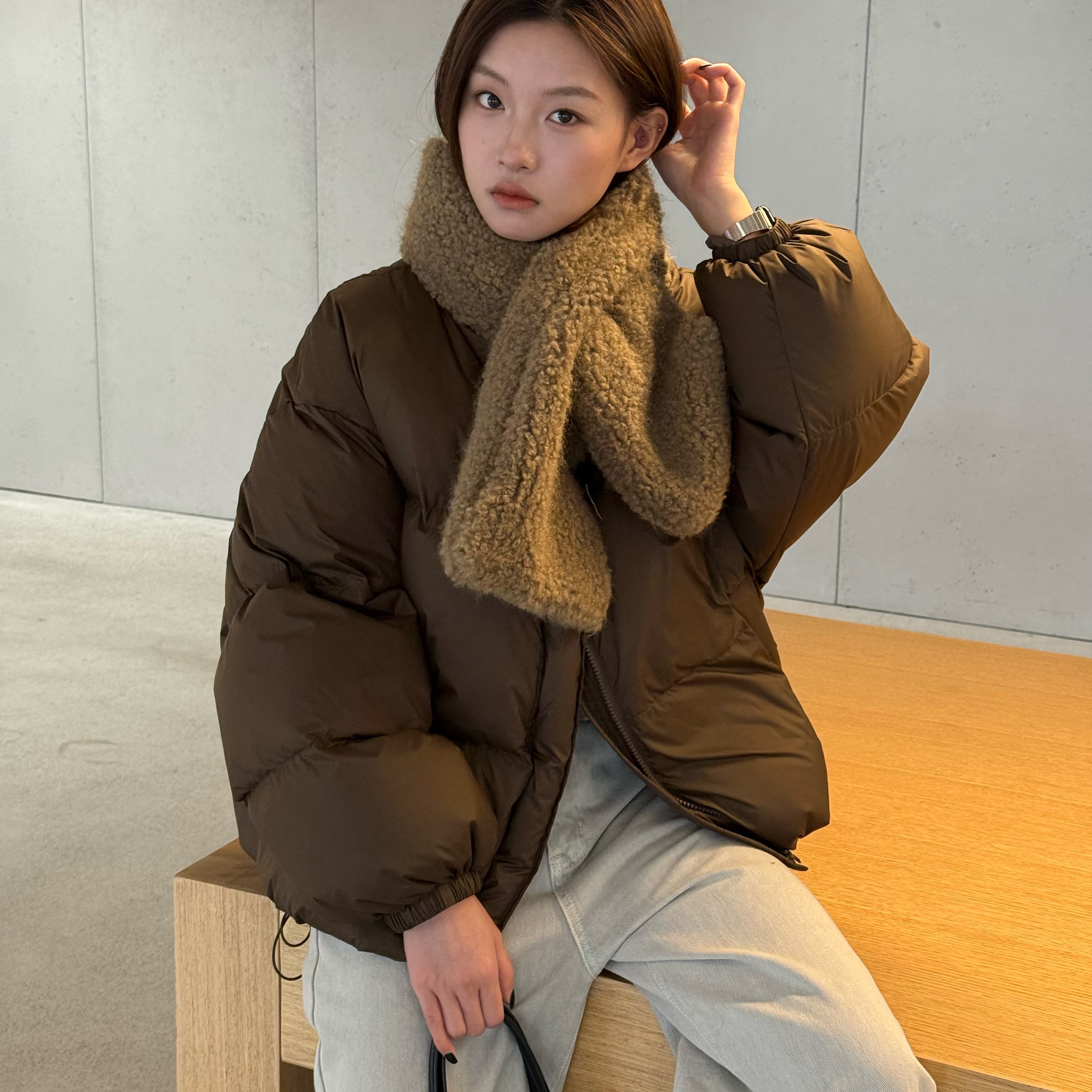 童心暖短款羊羔毛围巾羽绒服外套保暖羽绒服外套(配围脖)R090