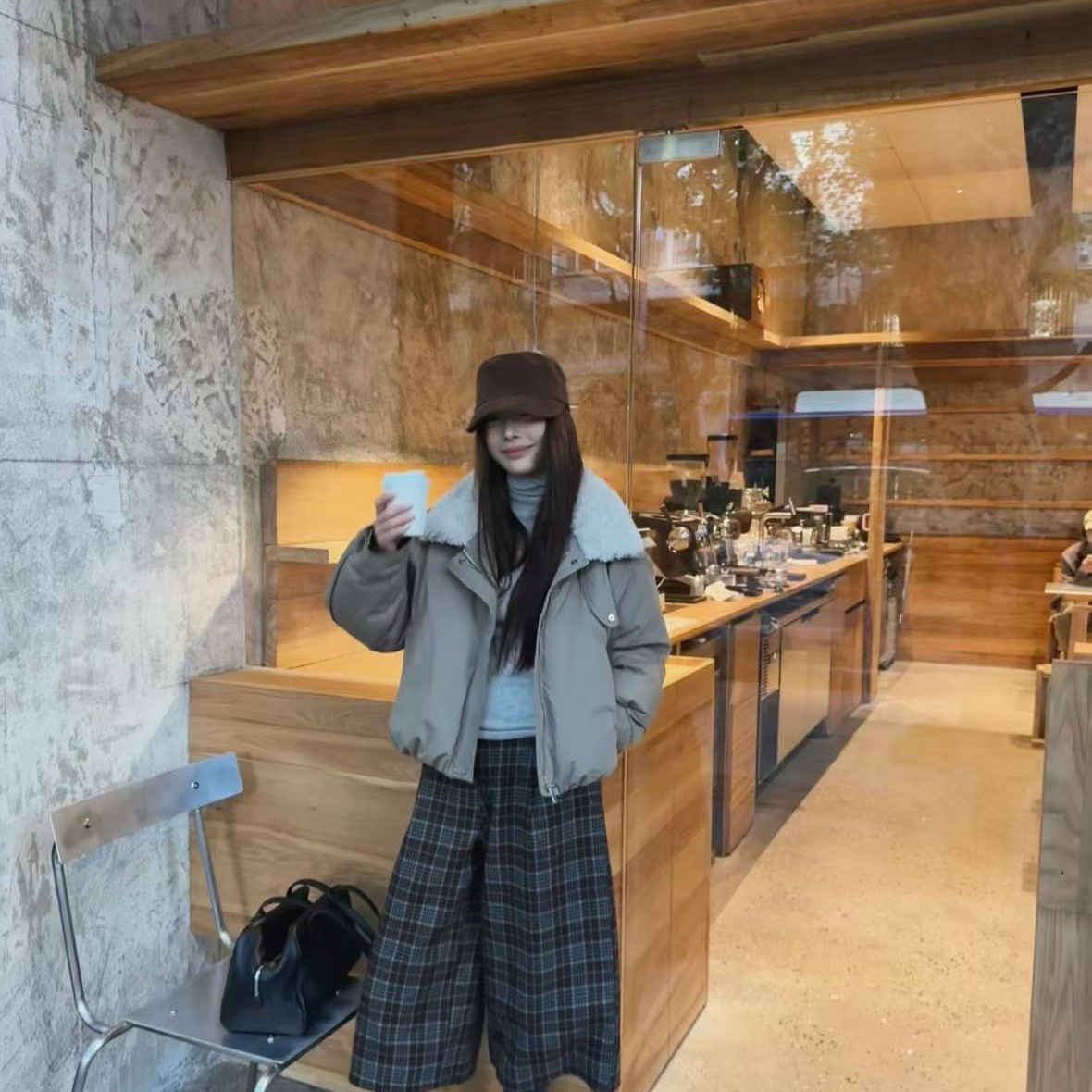 童心冬上新韩系百搭毛领单排扣宽松保暖羽绒服外套f25237