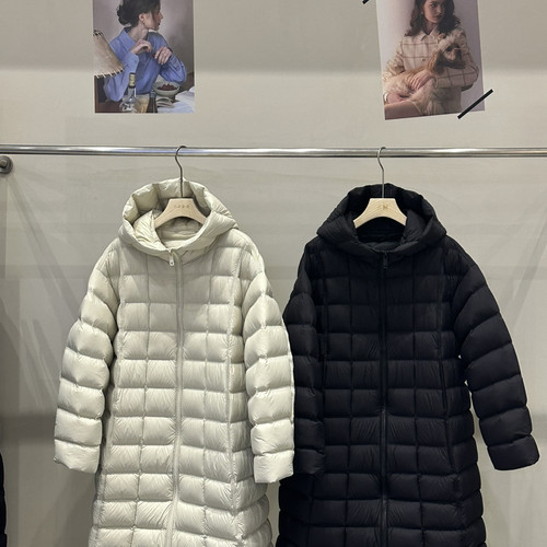 童心家品冬休闲简约通勤中长款排骨连帽鹅绒保暖羽绒服外套1116