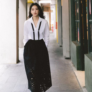 童心设计店搭通勤优雅白色衬衣极简中透着精致衬衫(配领带)A9628