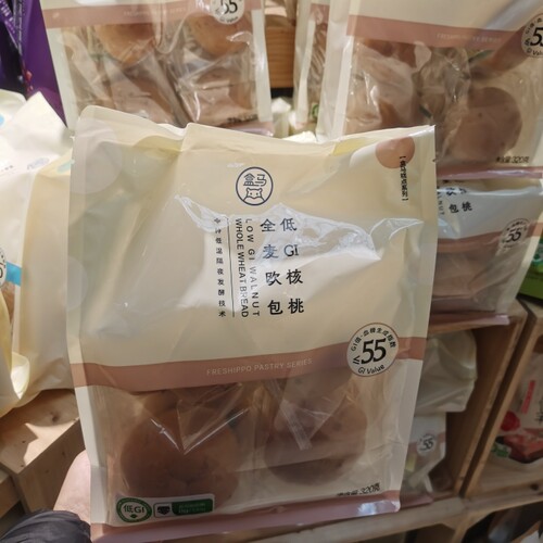 盒马代购GI核桃全麦欧包320g夹心面包棒纯蛋糕手撕包代餐休闲零食