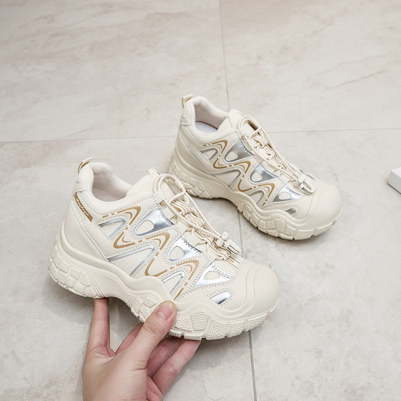 7.5cm内增高小码女鞋3233真皮登山鞋小个子网面运动34厚底老爹鞋