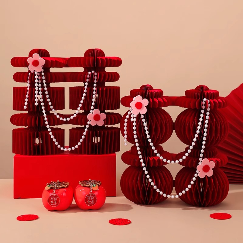 喜字摆件结婚立体双囍蜂窝球