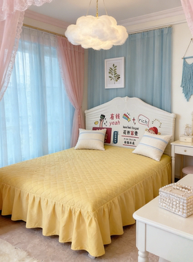 韩版夹棉单床裙加厚磨毛全棉纯棉裙摆单件床罩暖黄色秋冬床品花边