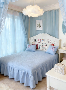全棉磨毛夹棉单床裙单件秋冬加厚韩版少女心席梦思床罩保护套花边