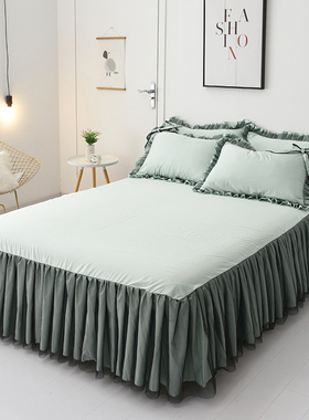 韩版纯色黑色蕾丝床裙单件水洗冰丝床罩宿舍单双人床单公主风床笠