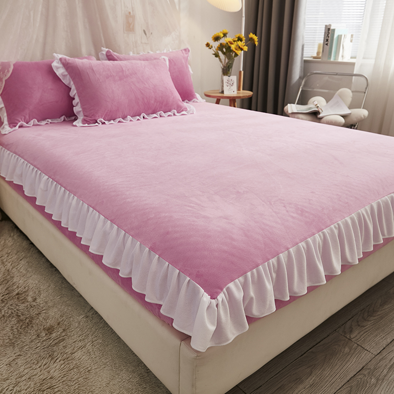 加厚牛奶绒床笠床罩单件