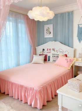 公主风纯玉色单床裙磨毛棉单件荷叶边防尘保护套床罩床单床上用品