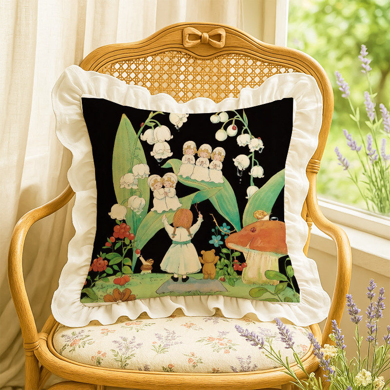 独创插画水洗棉抱枕法式荷叶花边春日氛围感沙发靠垫套腰枕含芯,居家布艺,靠垫/抱枕,淘宝优惠券,粉丝福利购,淘宝优惠卷