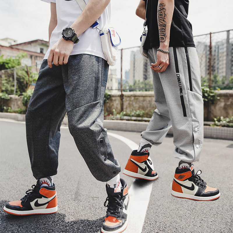 cba排扣裤篮球男长裤半开扣出场热身宽松直筒纽扣裤侧扣fog训练裤