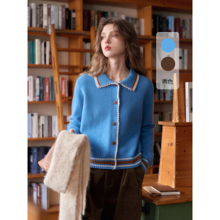 女短款 复古绵羊毛彩点纱翻领针织衫 毛衣 冬日咏叹调 SimpleRetro