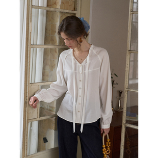 衬衫 浪漫绑带泡泡袖 女气质衬衣 天丝亚麻法式 SimpleRetro云边织语
