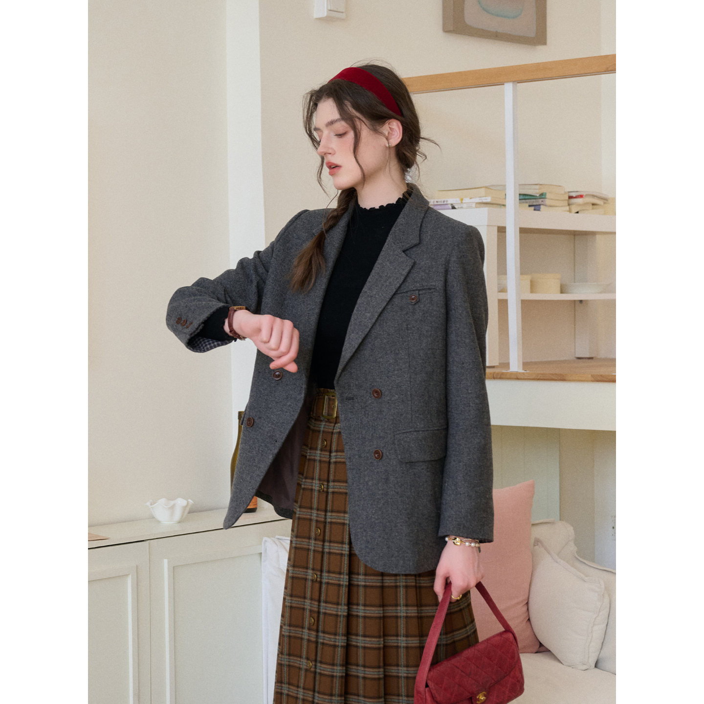 SimpleRetro雨后伦敦 复古英伦风羊毛花纱西装外套女秋显瘦小西服