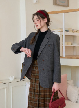 SimpleRetro雨后伦敦 复古英伦风羊毛花纱西装外套女春显瘦小西服