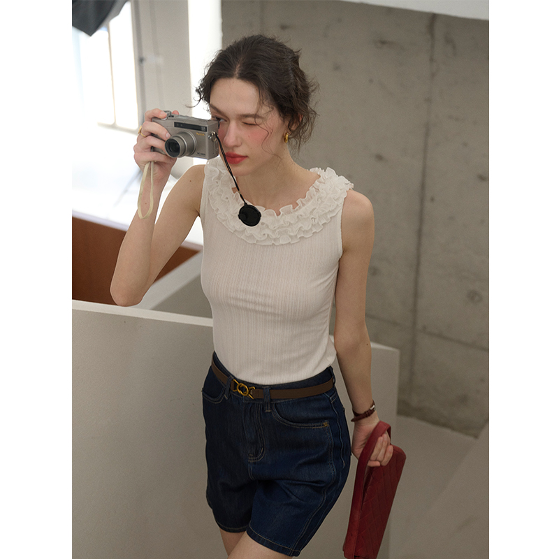 SimpleRetro 90s时髦档案 重工花边针织背心女夏修身外穿内搭上衣