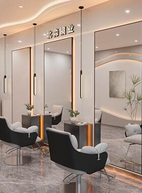 新款网红理发店镜子发廊专用美发店镜台单面落地镜发光剪发镜落地