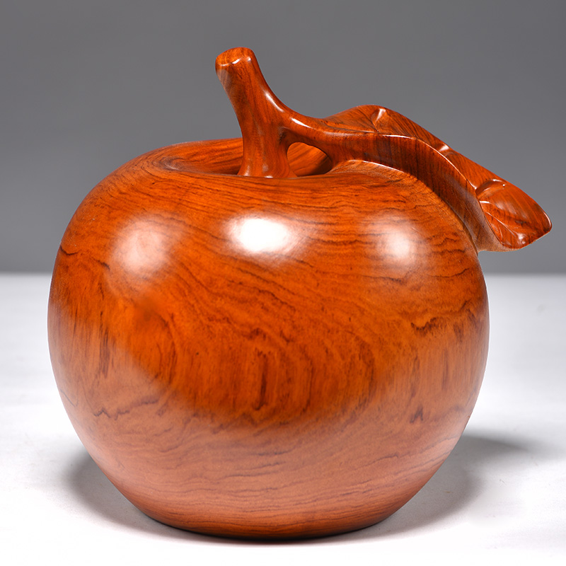 红花梨木雕苹果摆件红木工艺品