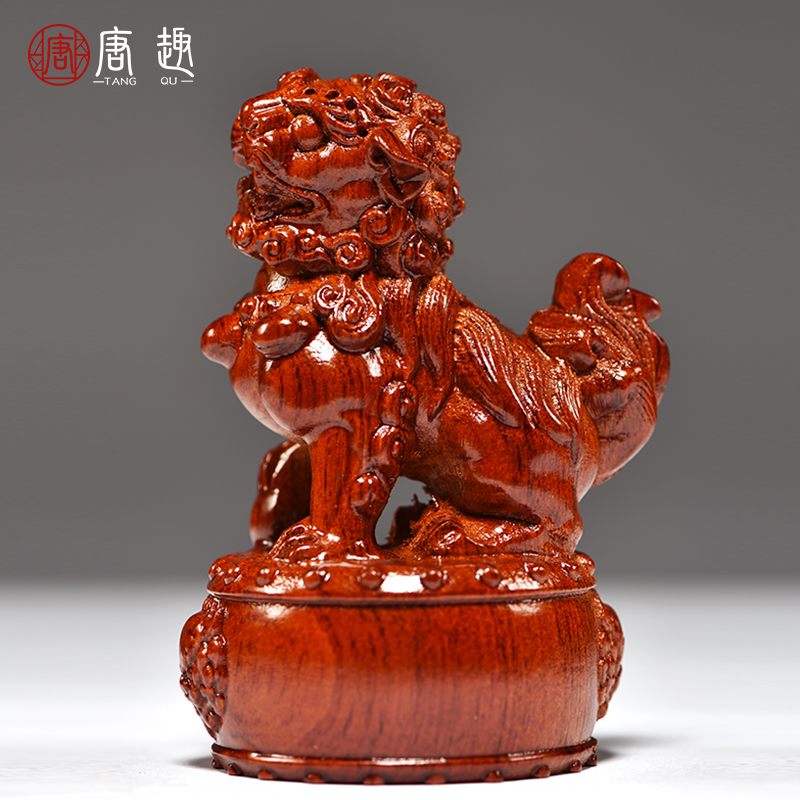 花梨木雕狮子摆件实木一对大号宫门狮家居客厅玄关装饰红木工艺品