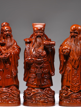 花梨木雕福禄寿三星摆件红木工艺