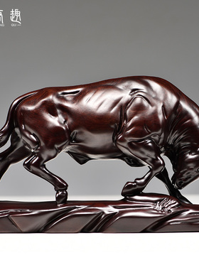 黑檀木质牛摆件工艺品实木雕刻拓荒牛开拓牛吉祥物家居客厅装饰品