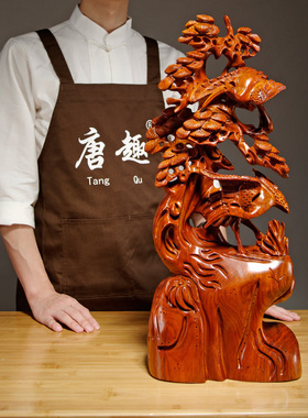 唐趣花梨木雕松鹤延年摆件红木雕刻工艺品实木家居饰品摆设送礼品