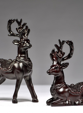 花梨实木雕刻梅花鹿桌面装饰品