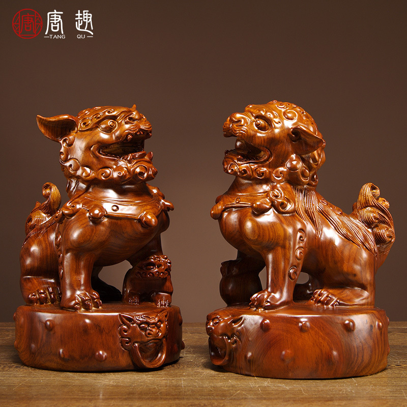 摆件办公室客厅装饰品木雕狮子