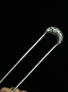 短款凤穿牡丹S925银簪子做旧仿古u型盘发钗清代汉服古装头饰步摇