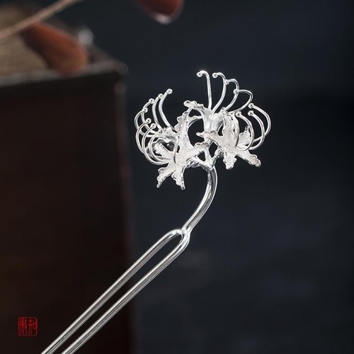 彼岸花发簪女纯银古代宫廷发钗古风汉服旗袍头饰曼珠沙华盘发簪子