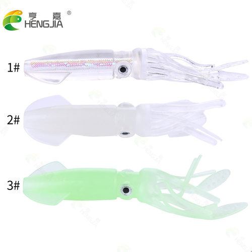 苦茶HENGJIA/亨嘉 5PCS路亚夜光鱿鱼软饵套装 曲柄钩软饵钓鱼