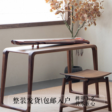 新中式禅意写字书桌小型茶桌古琴专用桌凳实木共鸣琴桌琴凳老榆木