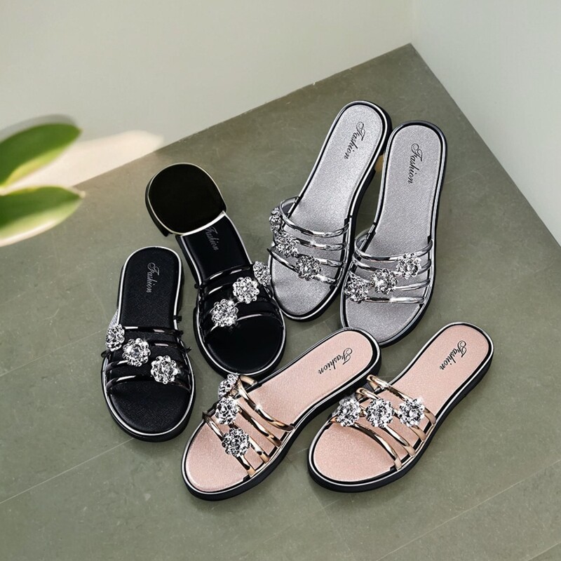 外穿女花朵夏季平底时尚休闲一字拖沙滩拖鞋人字拖