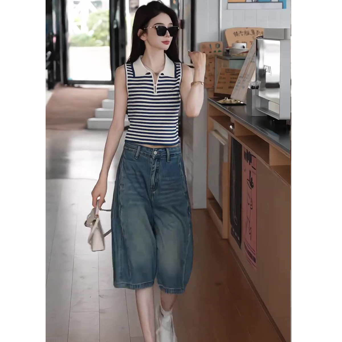 2025阔腿五分牛仔裤女夏薄款设计感独特小众美式复古短裤子小个子