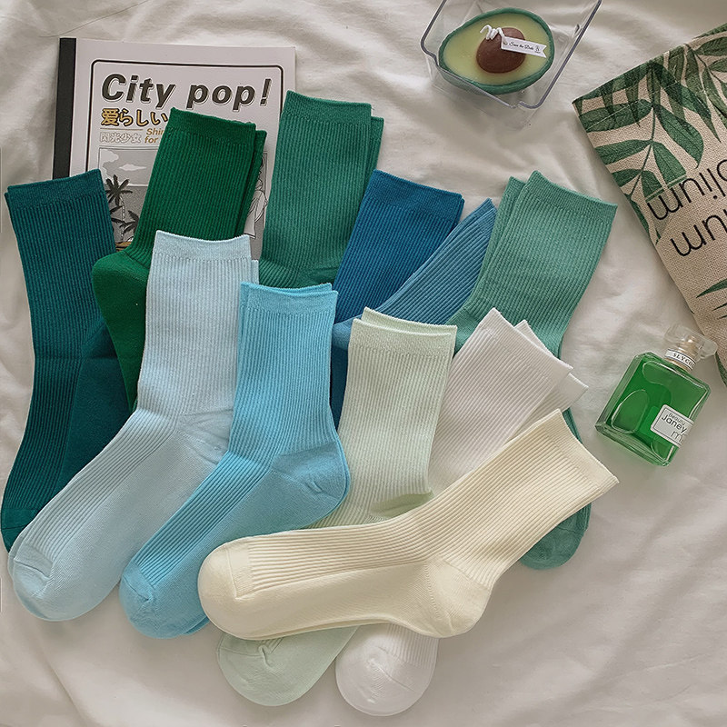 韩国绿色袜子女堆堆袜