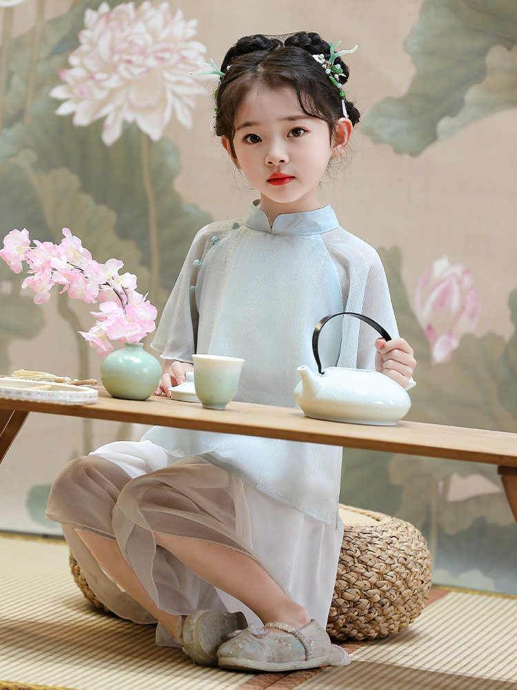 汉服女童夏装儿童唐装中国风童装古装女宝宝仙裙小女孩套装蝉衣春
