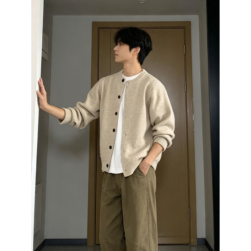 卡其色针织外套男款秋季