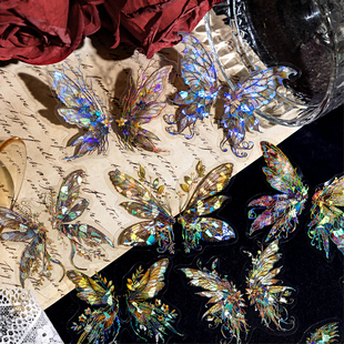 凌空晶翼PET立体镭射金贴纸包 梦幻ins烫金蝴蝶手帐装饰咕卡贴画