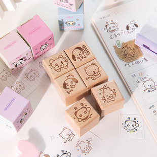 心动派送木质印章手账手绘ins可爱小动物手帐diy装饰素材榉木印章