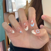 纯手工穿戴甲手绘可爱卡通小狗彩绘美甲短款 韩系可拆卸指甲片短圆