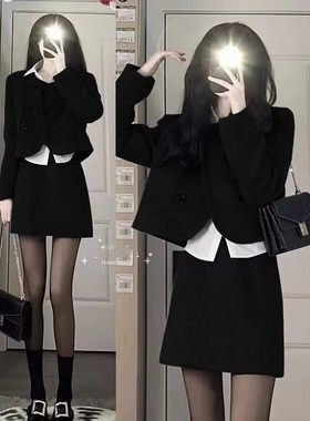 高级感毛呢小香风套装女春夏新款小个子气质短款外套半身裙两件套