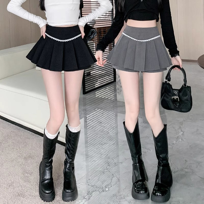灰色西装半身裙女2026新款春季高腰小个子时尚辣妹a字百褶短裙裤