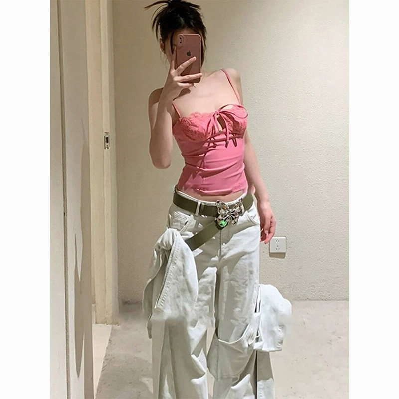 美式小吊带性感系带抹胸美背背心女2025新款多巴胺春夏季穿搭上衣