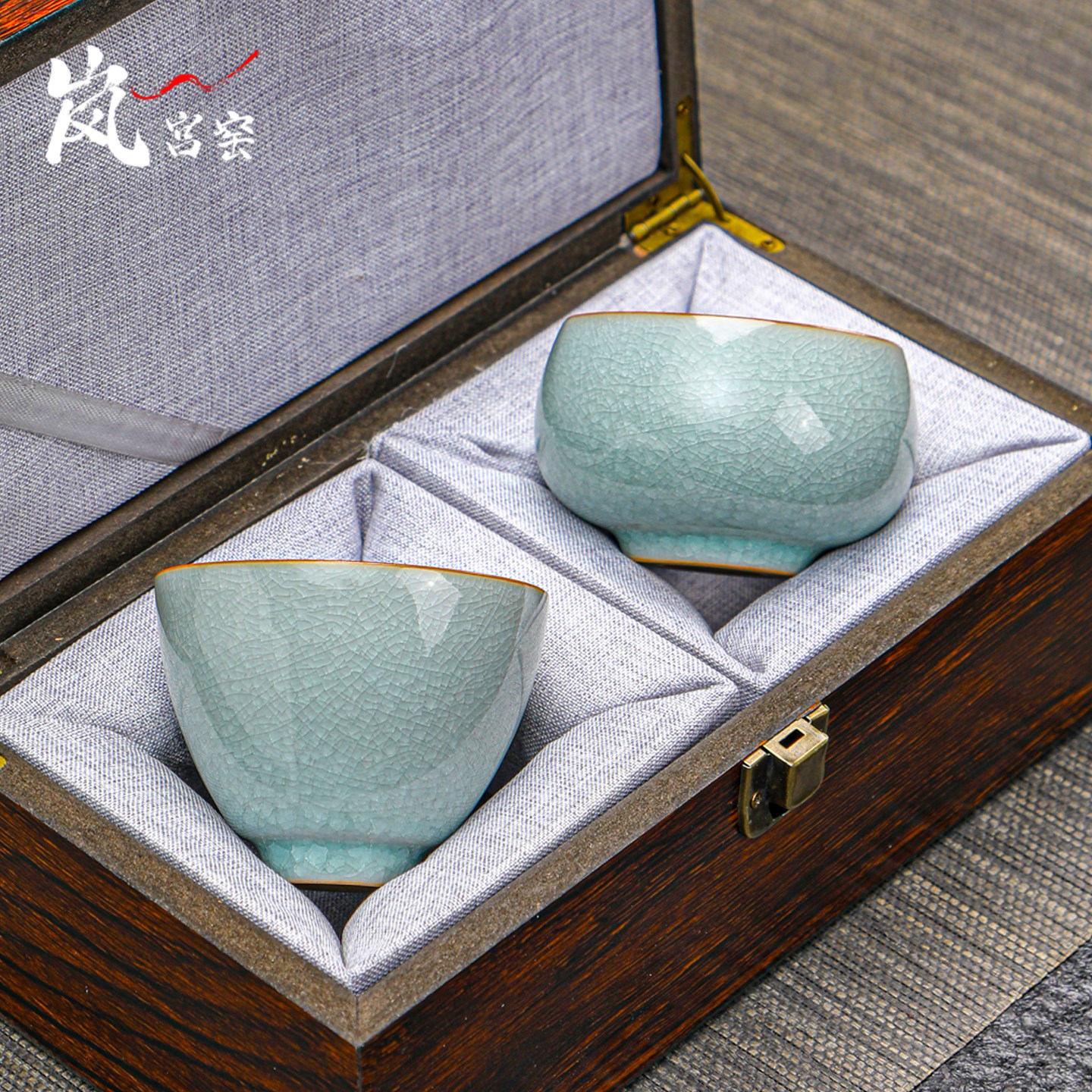 冰花裂纹主人杯对杯汝窑茶杯夫妻情侣一对茶碗陶瓷礼盒装送人高档图片
